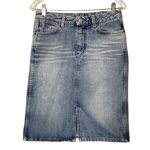 Lucky Brand Vintage 90s Jean Skirt 4/27 Light Blue Rigid Denim Midi USA Dungaree